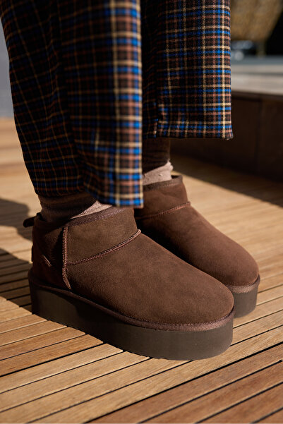 ANGELİNA JONES Favella Women's Brown Genuine Leather Suede Ultramini Boots