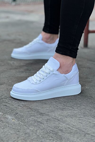 Wagoon WG018 White Denim Fabric Men's Casual Shoes