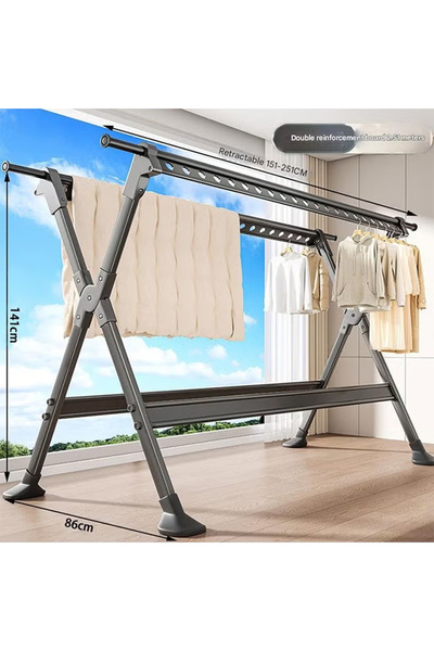 KEKE حامل ملابس 2.51 متر، شبكة تجفيف تلسكوبية أحادية القطب باللون الأخضر الداكن