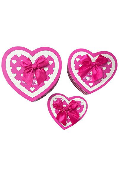 GÜZELYÜZ AVM Kalp Kutu Boş Hediye Kutusu 3'lü Set Küçük Orta Büyük Model 11