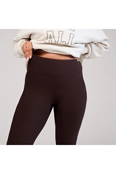 TÜKATO Women's Brown Fleece-Lined High-Waisted Slimming Stretchy Plain Ribbed Winter Leggings