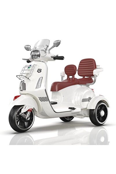 Generic Dual Seater 12V 3-Wheel Battery Operated HLW-8188 Ride-On Vespa Scooter for Kids (White)