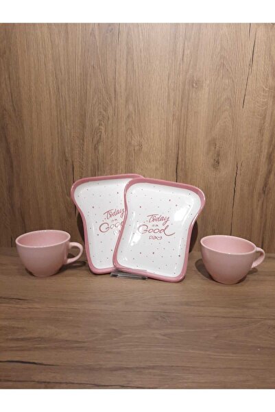 Keramika Breakfast Set for 2 Persons 4 Pieces Toast Plate and Teacup