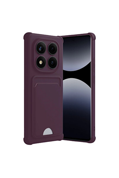 Marsilyan ريدمي نوت 14 برو 4G سيليكون مع حافظة بطاقات كيلفن - بنفسجي غامق