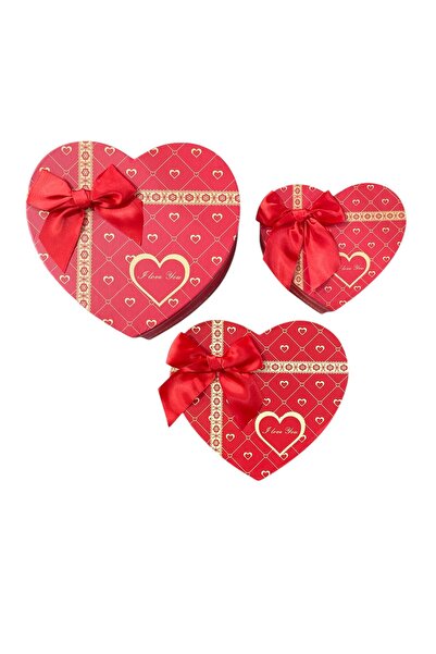 GÜZELYÜZ AVM Kalp Kutu Boş Hediye Kutusu 3'lü Set Küçük Orta Büyük Model 6