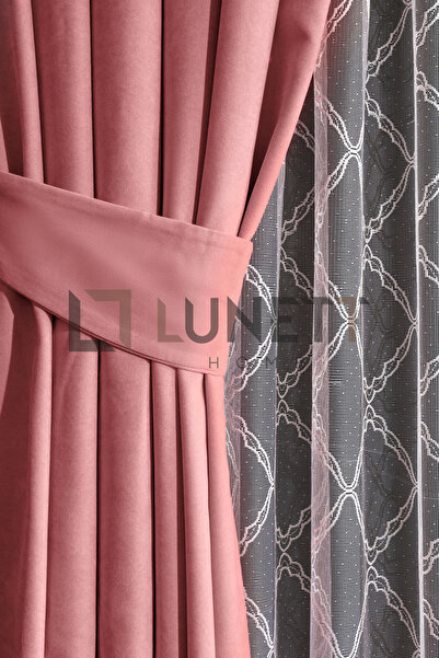 LUNETT HOME Powder Color Island Velvet Sparse (1X2) Pleated Background Curtain Single Panel V12481