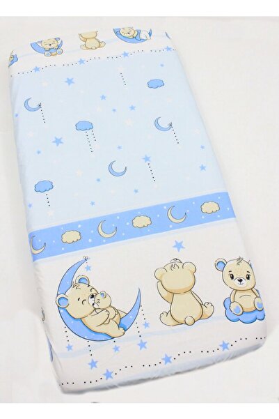 PRICHINDEL Cearșaf cu elastic, bumbac, Ursul pe Lună, 120x60 cm, albastru