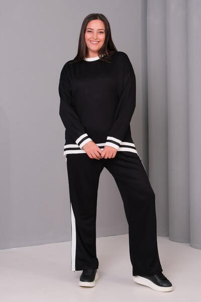 Ebsumu Women's Plus Size Premium Black Tracksuit Set