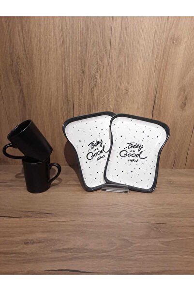 Keramika Breakfast Set for 2 Persons 4 Pieces Toast Plate and Teacup