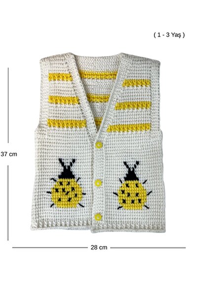 Uretti - Çiğdem 1390 2323 Hand Knitted Ladybug Designed Knitted Vest - 1 - 3 Years