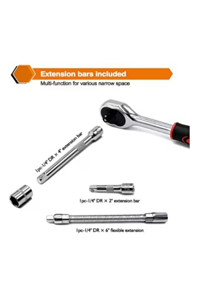 OEM Set of 46 socket wrenches and 1/4" ratchet bits, flexible extensions and adapter, Fabrilux