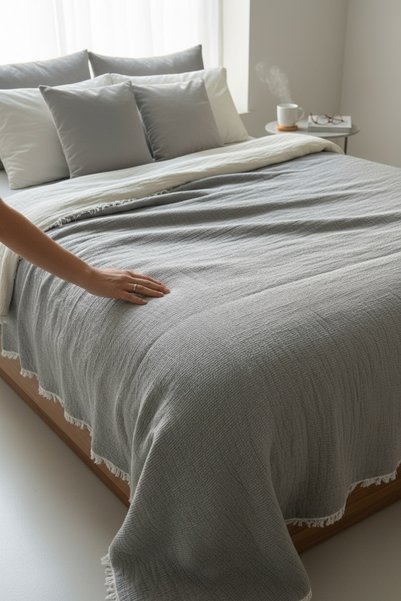 Limon's Home Anthracite Single/Double 7-Layer Double-Sided Fiber-Filled Muslin Adult Blanket