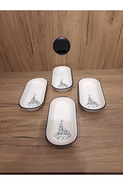 Keramika Boat Plate 4 Pieces 16X8 cm Patterned Matte