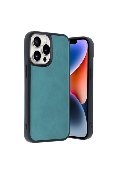 eco port غطاء حماية آيفون 14 برو ماكس Aras D جلد - أخضر فاتح مع حماية للكامير...