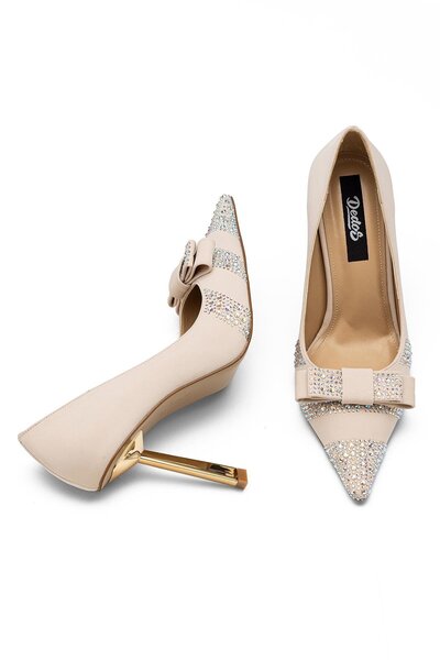 Dedos Special Stone Embroidered Women's High Heeled Bow Evening Dress Shoes 333