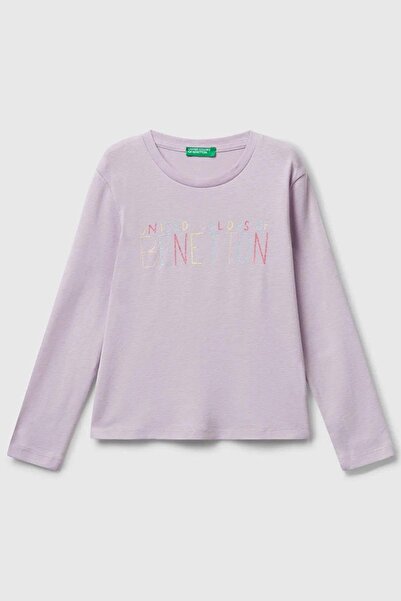 Benetton Kız Bebek 1-6 Yaş Logo Baskılı Uzunkol T-Shirt Lila