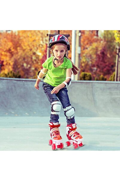 My modern game Power Superb Large Size Adjustable Skate Shoes (Sizes 39-42) - 4 Wheels with Brakes - Red, Blue, and Pink