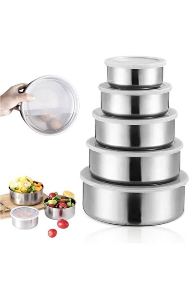 DAVIDAMI CONCEPT Set of 5 Stainless Steel Containers with Airtight Lids, DAVIDAMI CONCEPT, sizes 10–18 cm