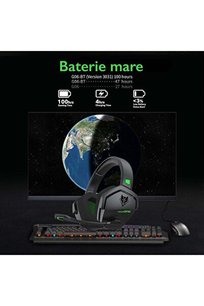 Techone Casti Gaming Profesional Wireless SoundForge GX G06-BT Microfon Switch Difuzor 50mm Negru