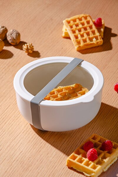 Le murano Moca Stoneware Airtight Storage Container with Transparent Lid 1000 ml | White