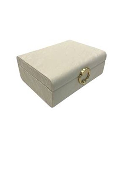 bity thok An ivory-colored jewelry box with an elegant design and double compartments.
