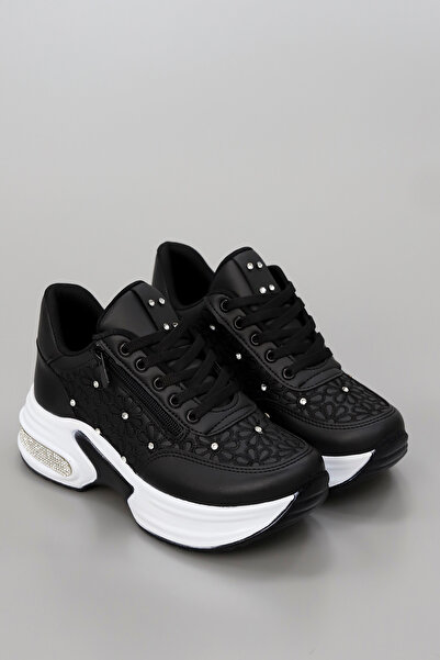 kajal ayakkabı Mdln 492 Floral Motif Stone Detailed Side Zipper Sneakers