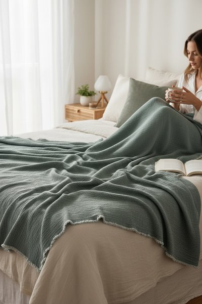 Limon's Home Water Green Single/Double 7-Layer Double-Sided Fiber-Filled Muslin Adult Blanket