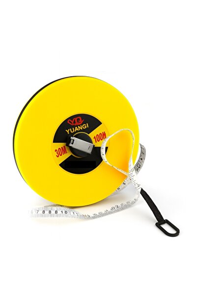 Temark Temark® tape measure 30 meters, fiberglass tape, closed ABS case, foldable crank, yellow