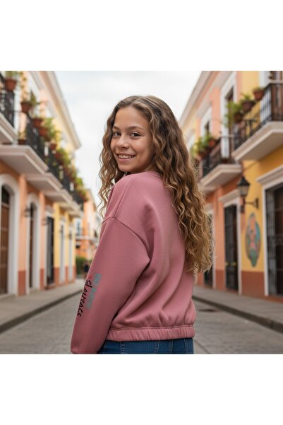 FESSHERA KİDS Φούτερ για κορίτσια με ελαστική μέση με λαιμόκοψη μακρυμάνικο με τύπωμα Χειμερινό βαμβακερό φούτερ