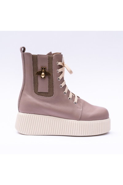 VAGAM Powder Pink Boots Made of Genuine Leather with Platform Sole