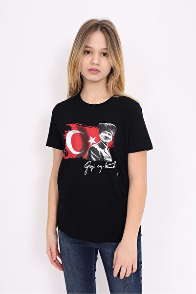 Toontoy Tricou unisex cu mânecă scurtă, cu imprimeu Ataturk, cu gât turnat