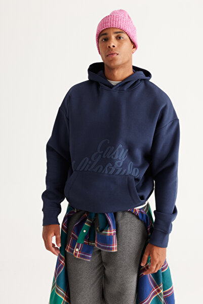 AC&Co / Altınyıldız Classics Індіго Oversize Fit Широкий крій Капюшон з флісовою підкладкою 3-нитковий принт Світшот