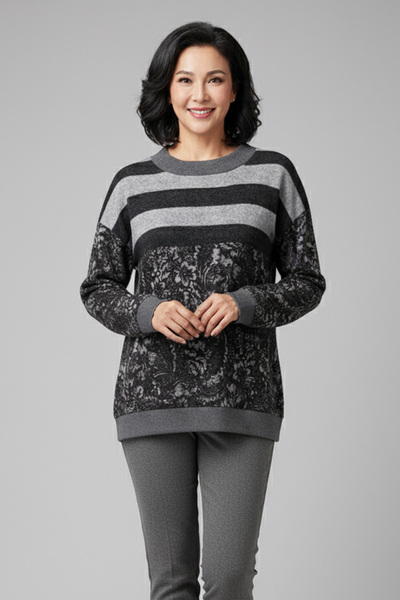 YXL COLLECTION بلوزة نسائية كبيرة الحجم قماش قابل للتمدد بياقة نصفية مكشوفة الكتفين بقطع قماش مخيطة معاً سترة ناعمة منقوشة للأم