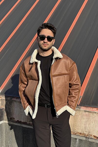 inpool Winter Coat 617 with Fur Details, Nappa Leather, Water and Cold Resistant, with Stitching Details