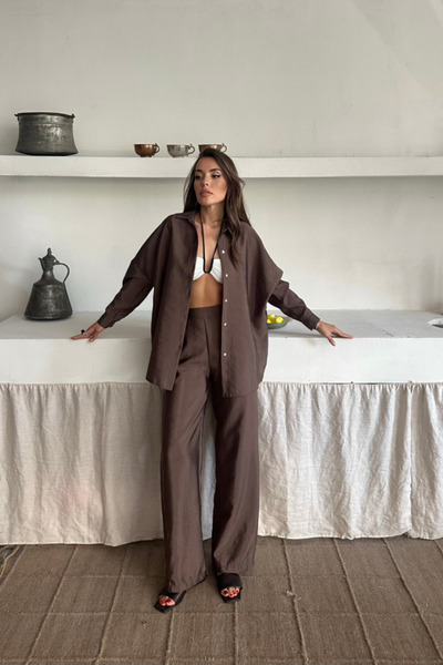 modamtn КОМПЛЕКТ СОРОЧКА-ШТАНИ CUPRA ТКАНИНА - Коричневий