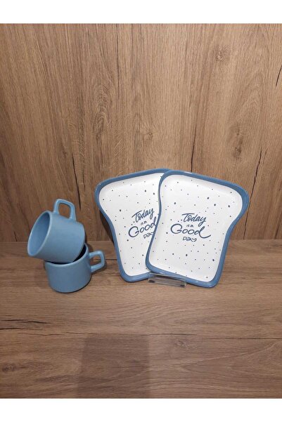 Keramika Breakfast Set for 2 Persons 4 Pieces Toast Plate and Teacup