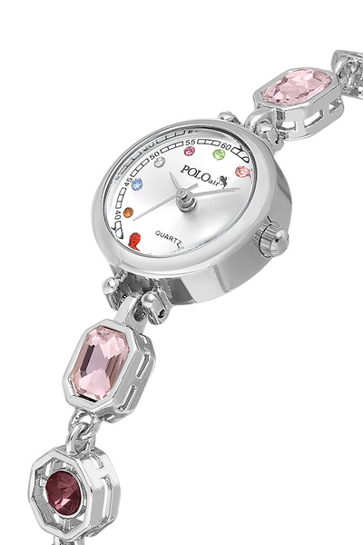 Polo Air Geometric Colorful Stone Women's Wristwatch Silver Color Pl-1577B2X