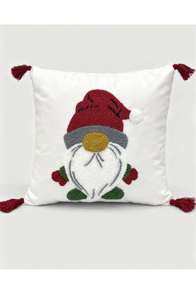 MACASA Single Punch Embroidered 100% Cotton White Fabric Throw Pillow Cover - New Year Special Series