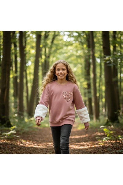 FESSHERA KİDS Φούτερ για κορίτσια Λευκό χαριτωμένο βαμβακερό φούτερ με λεπτομέρεια από πέρλες και βελούδινα μανίκια με τύπωμα