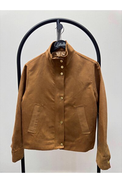 Maldia Shop Women's Suede Fabric Arden Bomber Tan Jacket