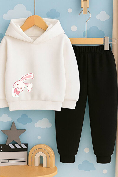 SVART WEAR Children Printed with Print Hoodie Hooded Sweatshirt and Sweatpants Set 3 Thread Ş Fleece-Lined Autumn/Winter