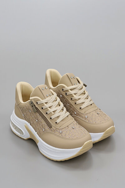kajal ayakkabı Mdln 492 Floral Motif Stone Detailed Side Zipper Sneakers
