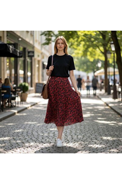 GÖMLEK GALERİSİ Pileli Leopar Desenli Pamuklu Dokuma Viskon Etek (38-48)