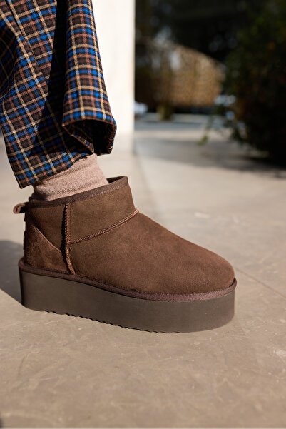 ANGELİNA JONES Favella Women's Brown Genuine Leather Suede Ultramini Boots