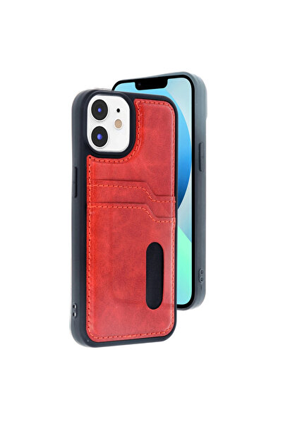 eco port iPhone 11 Case Sara Leather Case with Business Card - Red