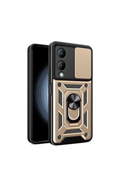 eco port حافظة متوافقة مع هاتف Vivo Y17s من السيليكون مع حلقة عدسة بارس - ذهبي