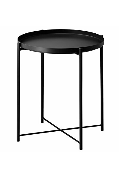 EliteEco Round Coffee Serving Tray Table Black 45x53 cm