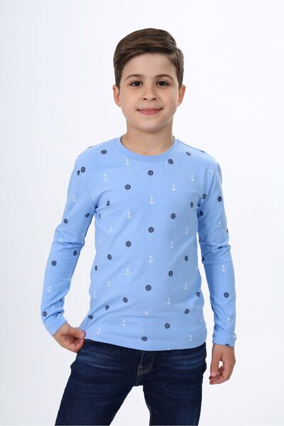 Toontoy Tricou cu mânecă lungă pentru băieți cu imprimeu guler rotund