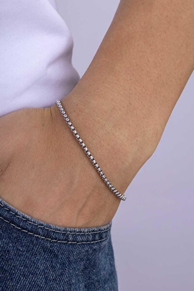 Gümüş Pazarım Interlocking Square Steel Men's Chain Bracelet