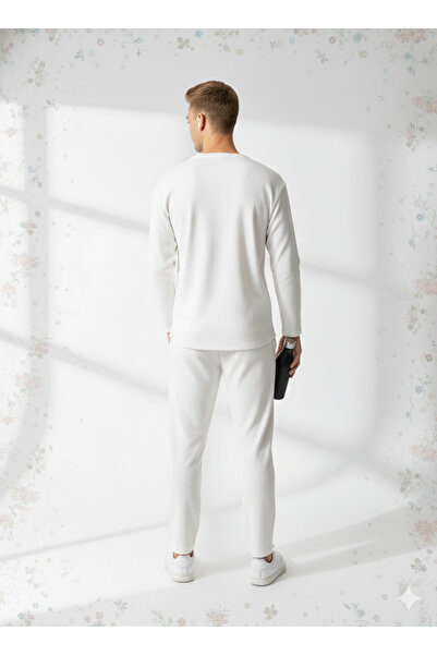 ribana Unisex Corded Fabric Crew Neck Long Sleeve Printed 2-Piece Set